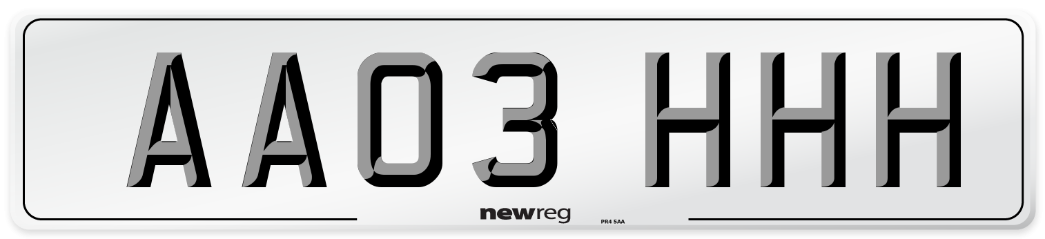 AA03 HHH Number Plate from New Reg